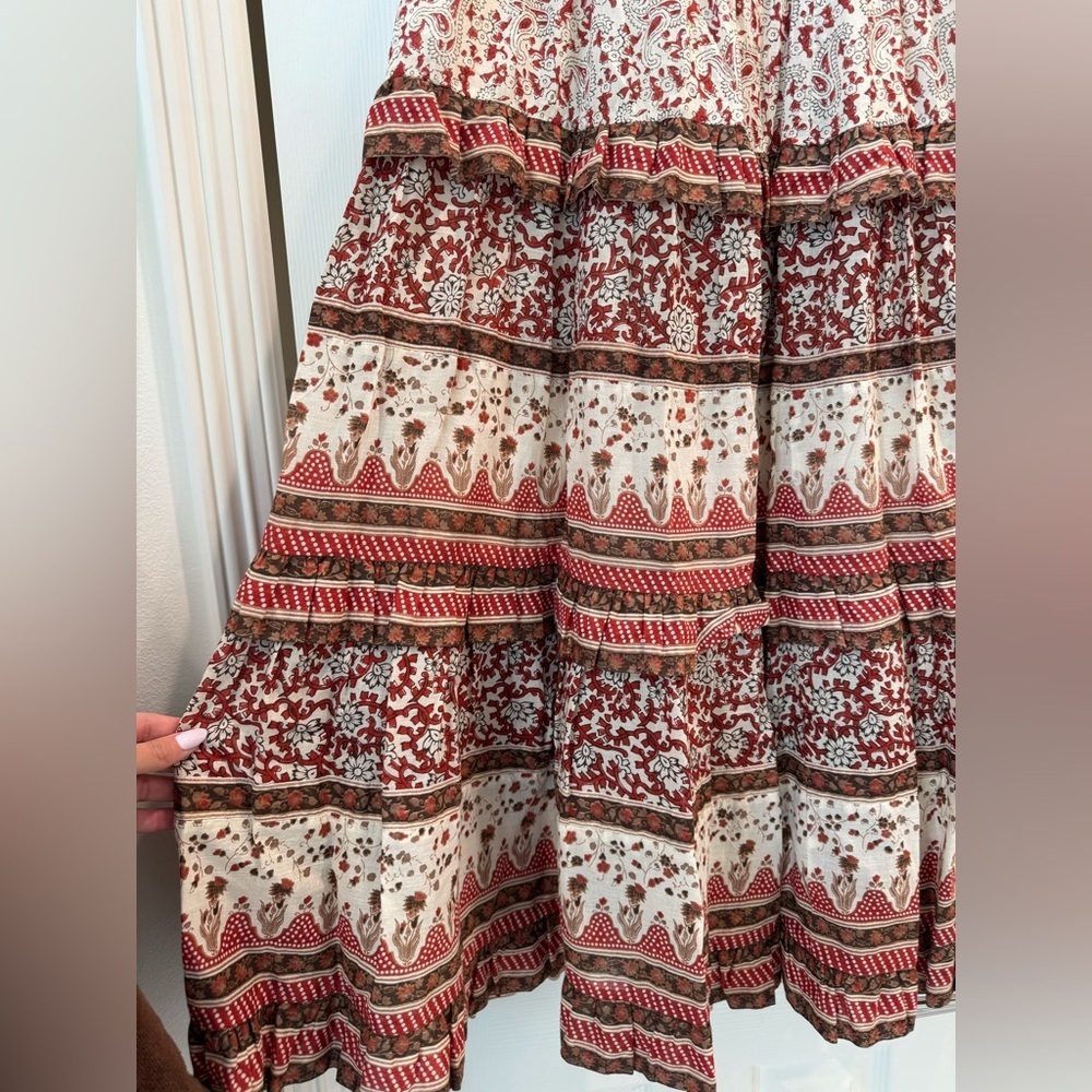 K1. Sea NY New York Ivette Skirt Red Tribal Pattern Maxi Flowy - Picture 5 of 8
